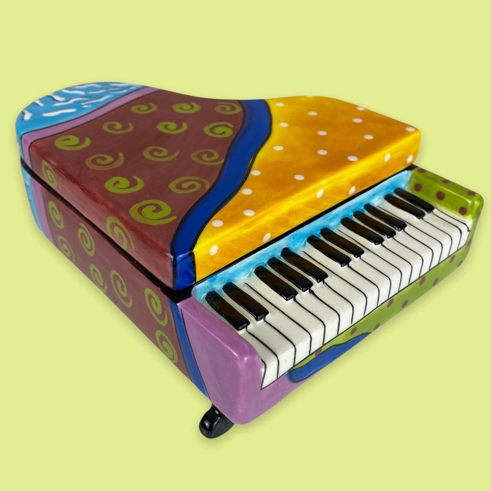 Vintage Rhapsody Cafe Handpainted Piano Jewelry Box